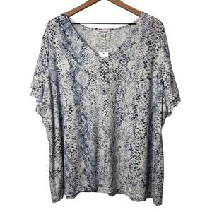 CALVIN KLEIN WOMEN PLUS SIZE 3X BLUE SNAKESKIN PRINT SHORT SLEEVE BLOUSE NWT